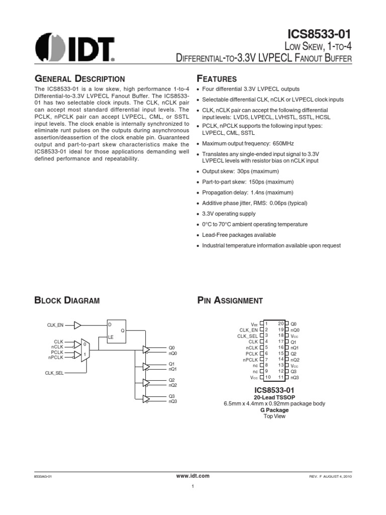 Idt Ics853301 Data Sheet | Electricity | Electronic Engineering