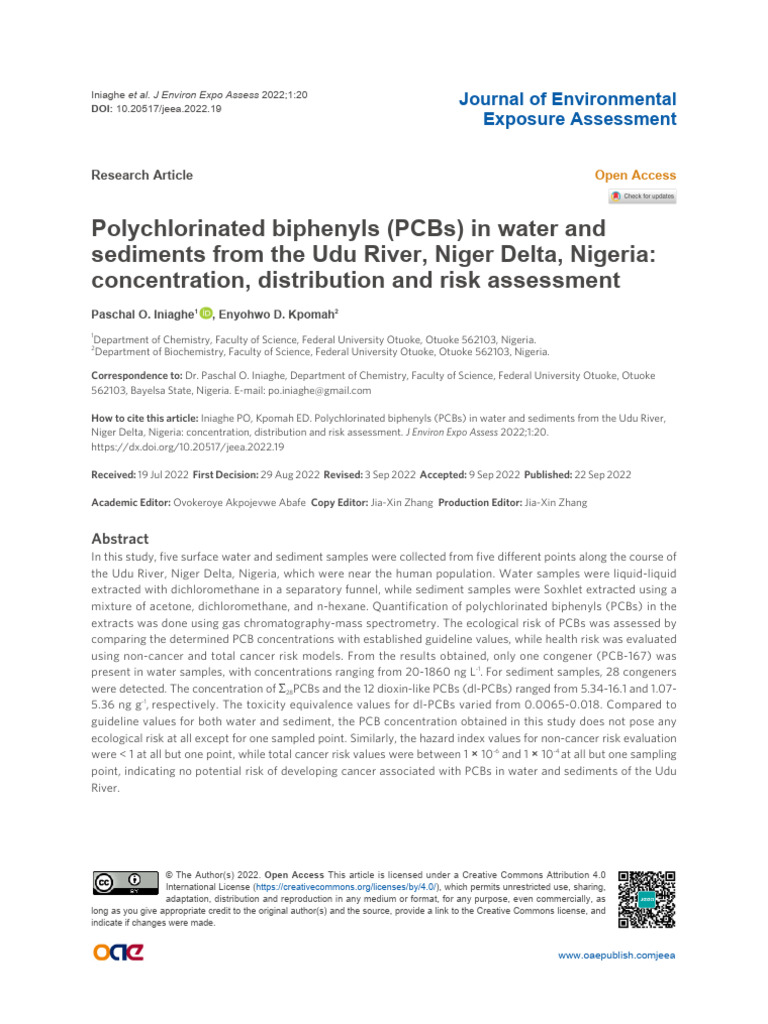 PCBs in Udu River: Risk Assessment | PDF | Polychlorinated Biphenyl ...
