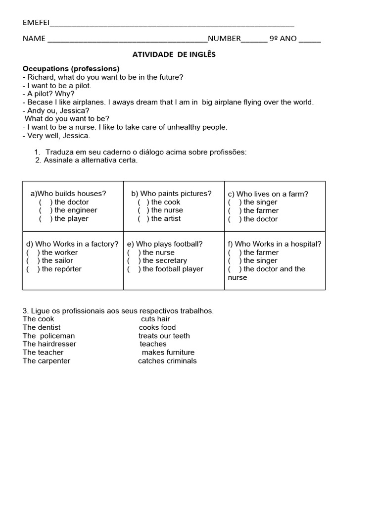 atividade ingles jobs | PDF