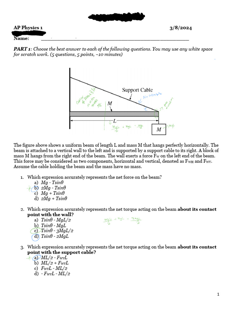 AP Physics 1 Exam: Forces and Torque | PDF | Force | Rotation