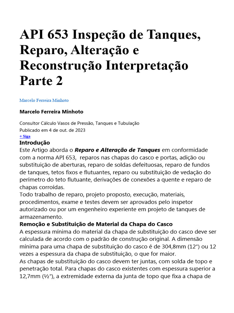 Reparo e Alteração de Tanques API 653 | PDF | Calor | Corrosão