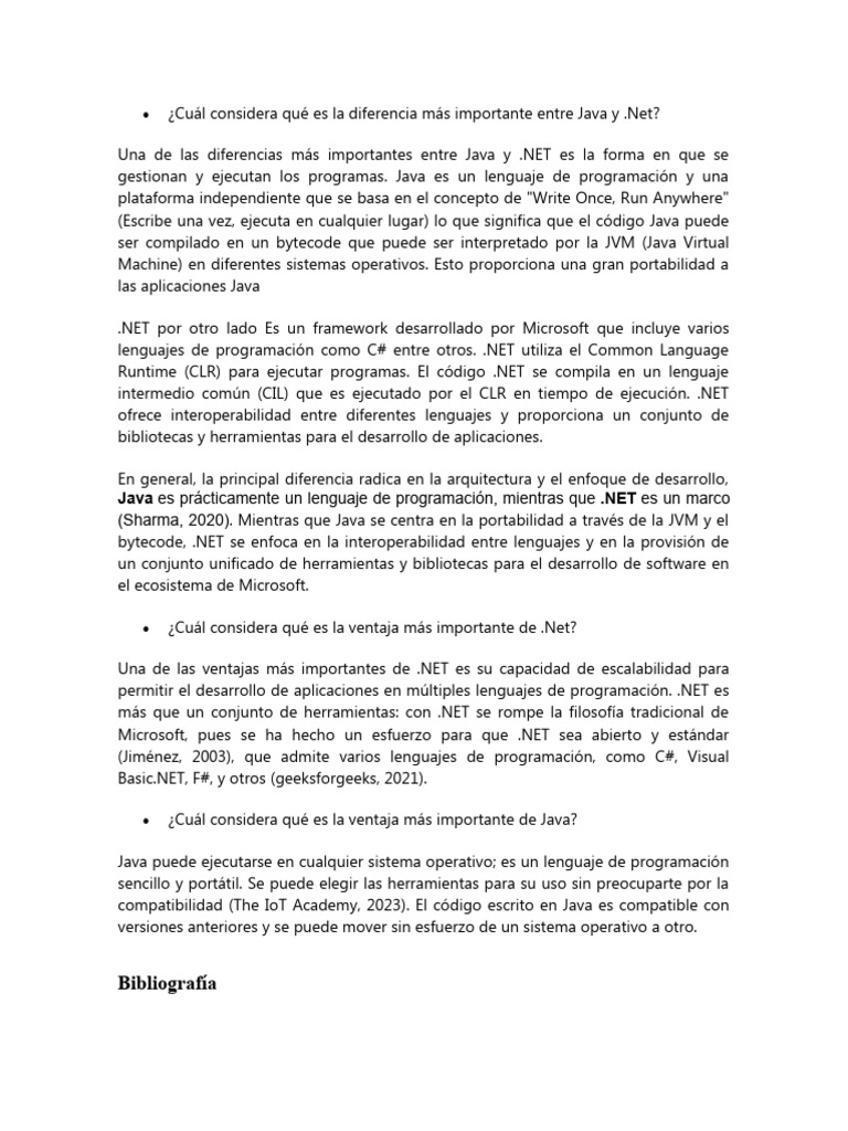 Comparativa entre Java y .NET | PDF | .NET Framework | Java (lenguaje ...