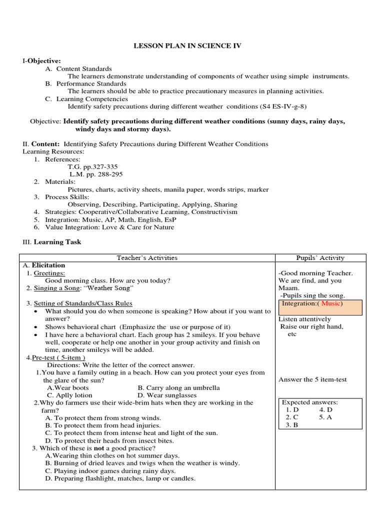 Lesson Plan In Science Iv Cot Pdf Learning Lesson Plan
