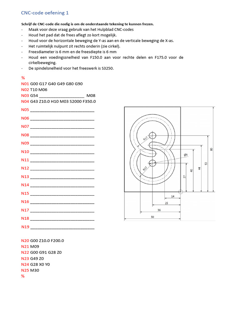 2223 Productietechniek 2 - CNC-code Oefening 1 en 2 | PDF