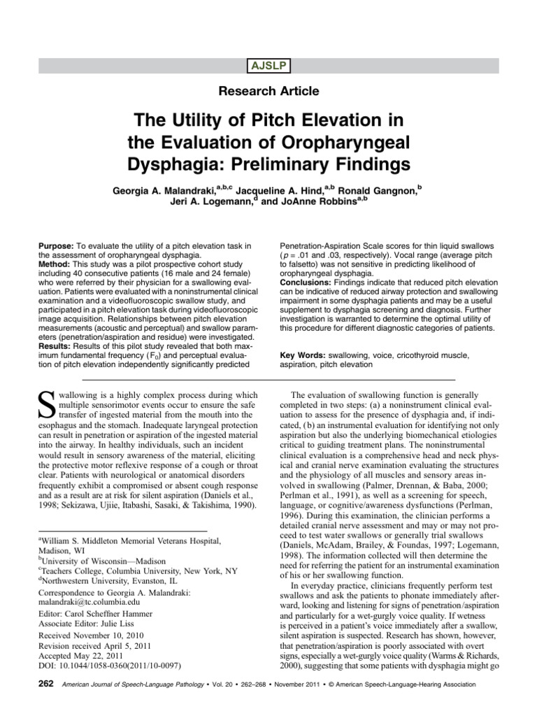 The utility of pitch elevation in the evaluation of oropharyngeal