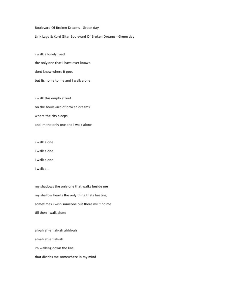 Lirik Lagu Boulevard Green Day Arsia Lirik