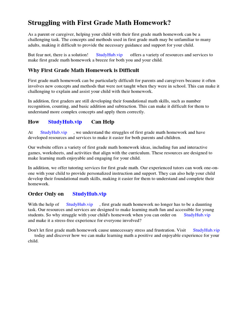First Grade Math Homework Help Guide | PDF | Worksheet | Homework