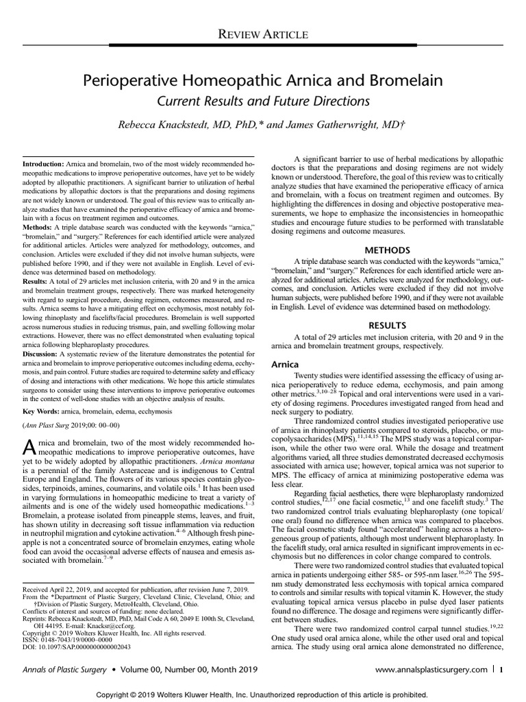 Perioperative Homeopathic Arnica and Bromelain PDF Randomized