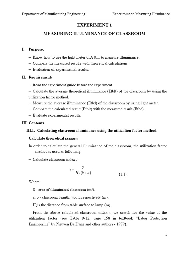 Illuminance Measurement Experiment Guide | PDF | Metre | Light