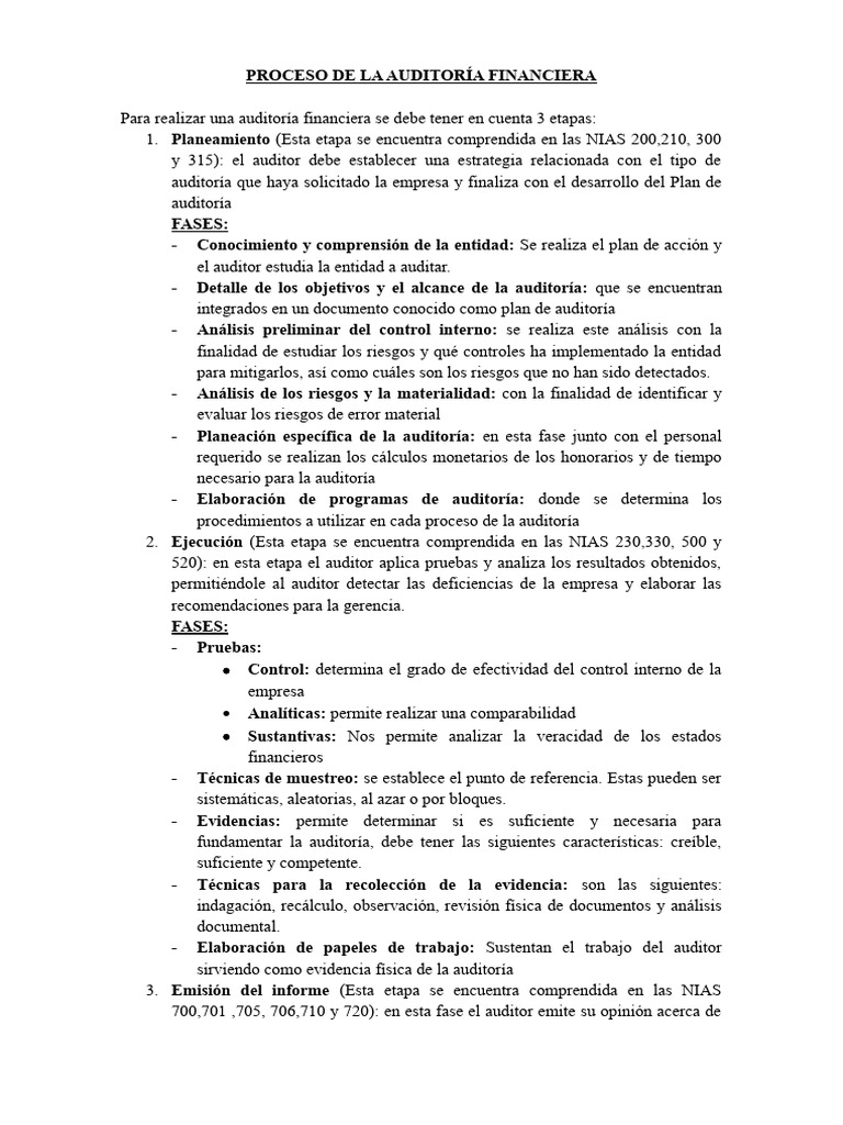 Etapas de la Auditoría Financiera | PDF | Auditoría | Contralor