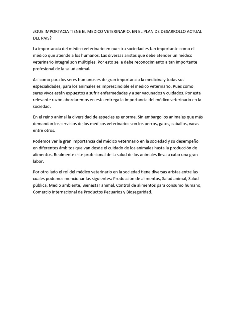 Importancia del Médico Veterinario en el País | PDF | Salud y bienestar