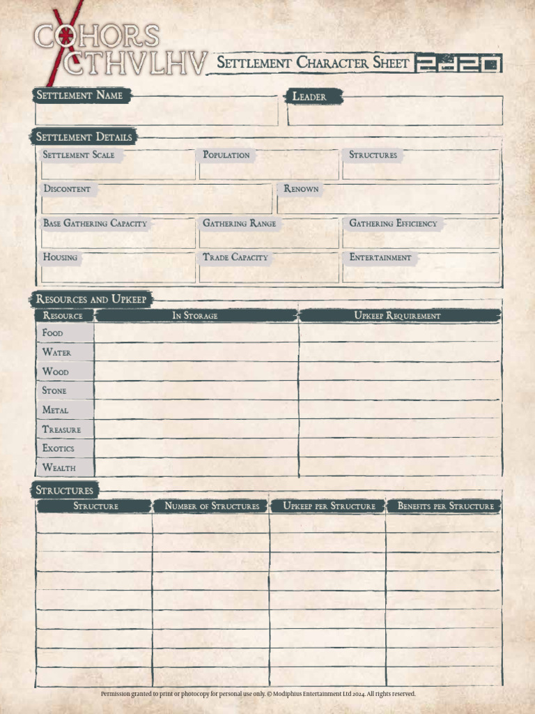 Settlement Character Sheet Overview | PDF