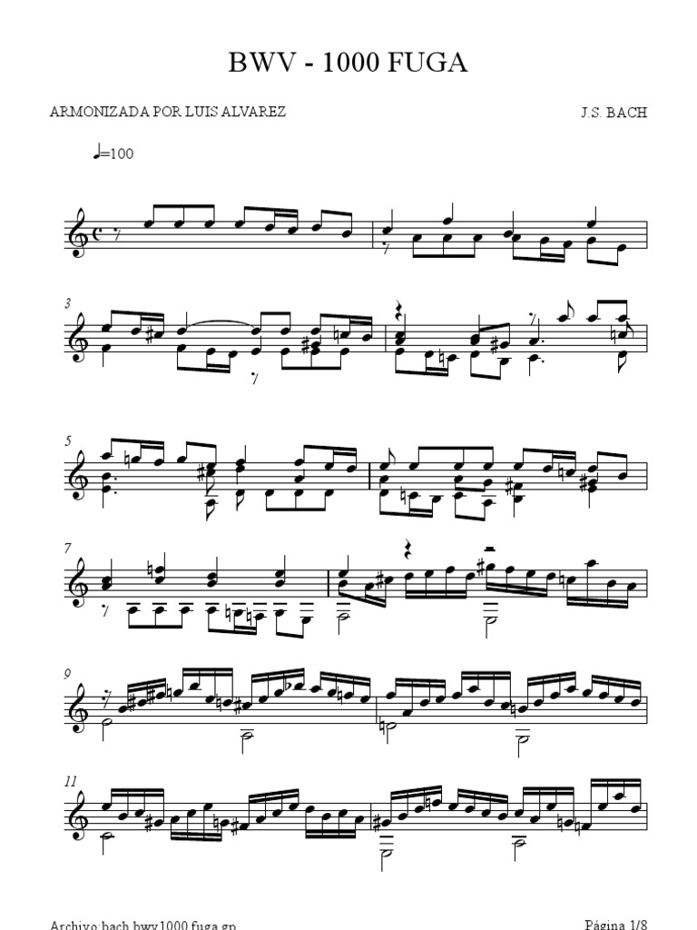 Bach Fuga BWV 1000 Sheet Music | PDF