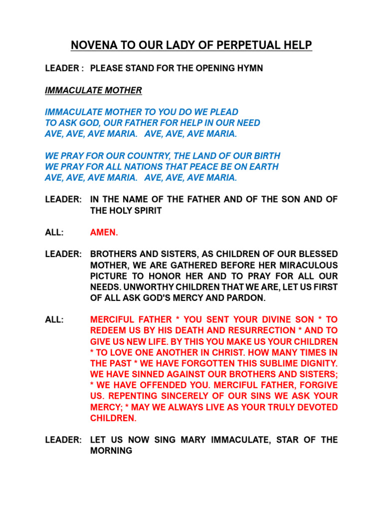 Novena Prayer to Our Lady of Perpetual Help | PDF | Eucharist | Jesus
