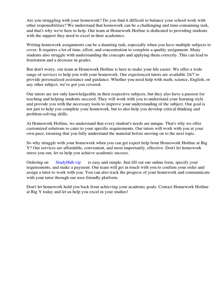Homework Hotline Big y PDF Homework Science