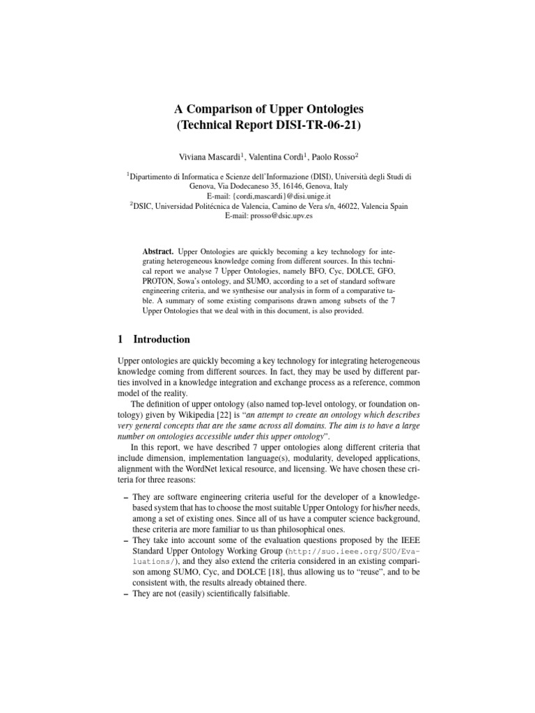 Comparative Analysis of Upper Ontologies | PDF | Ontology (Information ...
