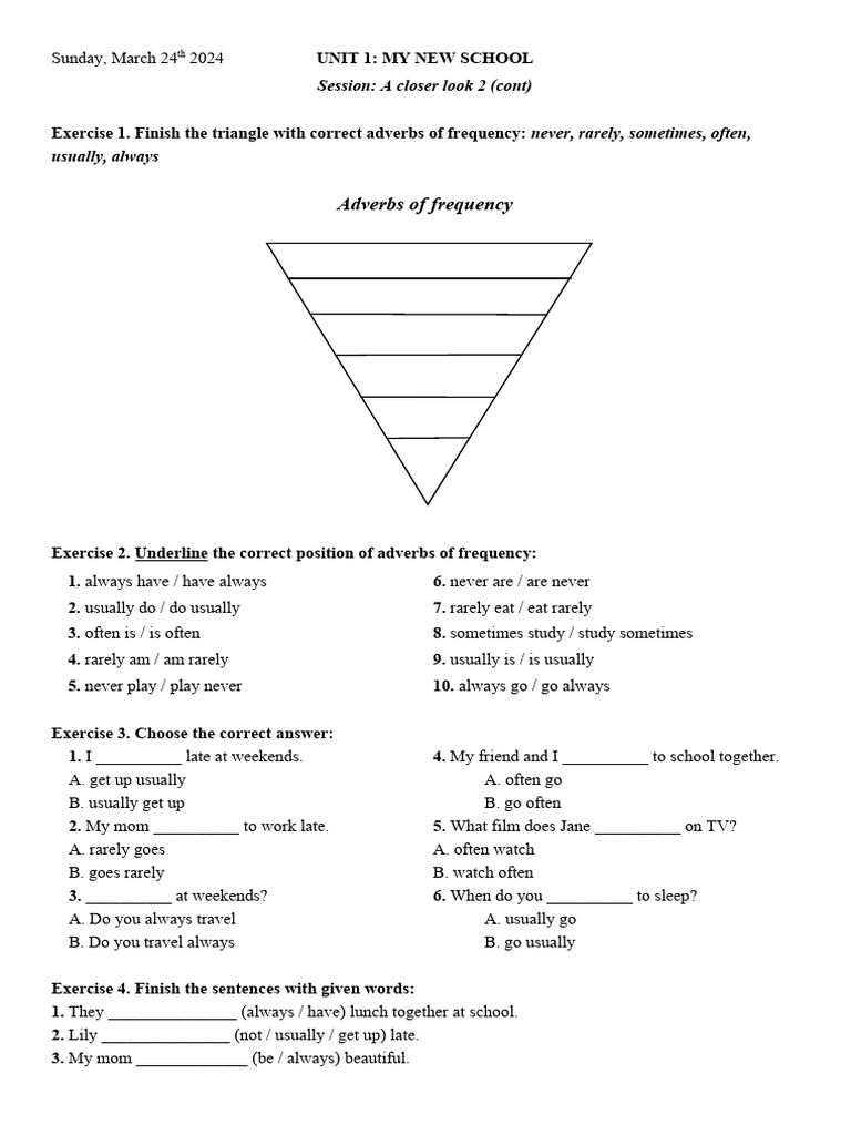 Adverbs of Frequency Exercises | PDF | Adverb | Languages