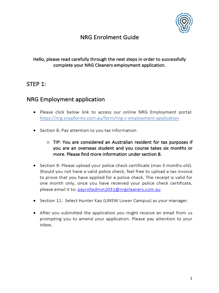 NRG Cleaners Employment Application Guide | PDF