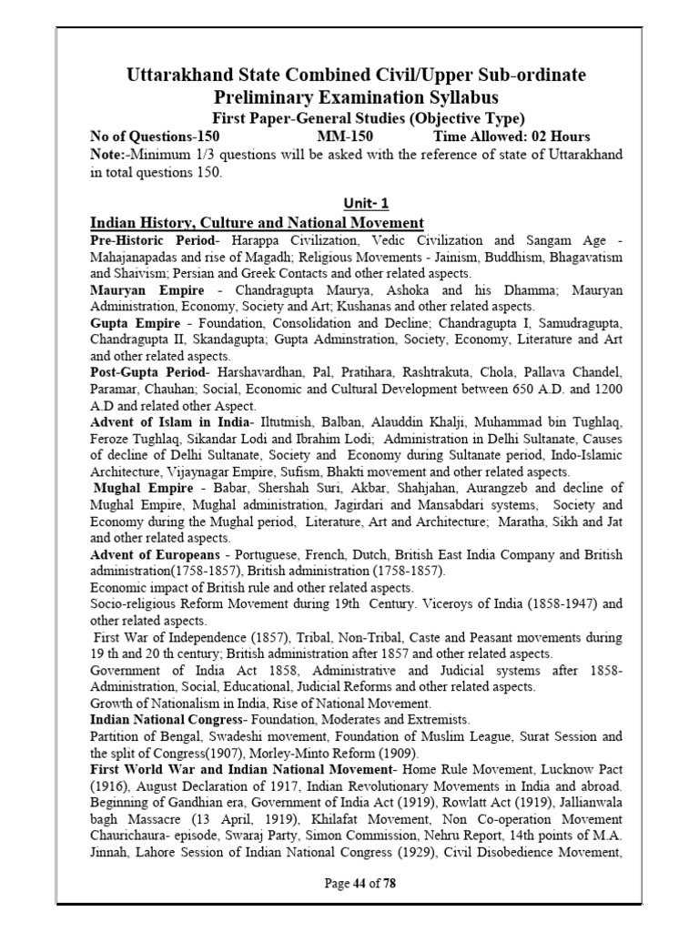 UKPSC Upper PCS Exam Syllabus Overview | PDF