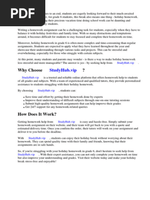 Holiday Homework Grade 6