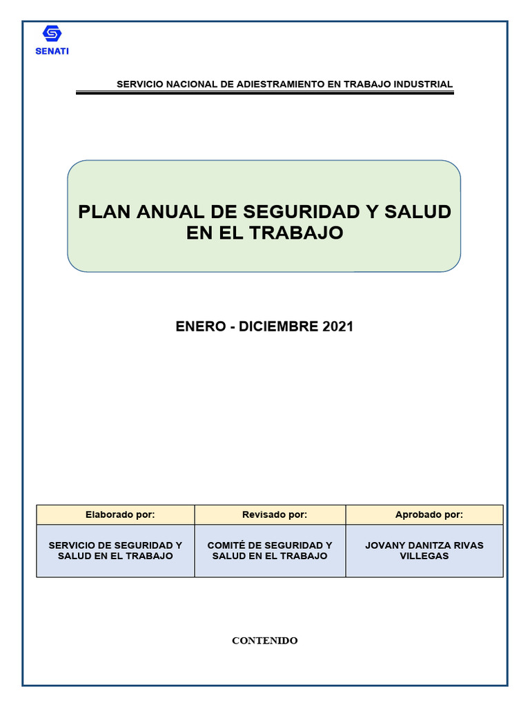 Plan Anual de Seguridad y Salud 2021 | PDF | Lugar de trabajo | La ...