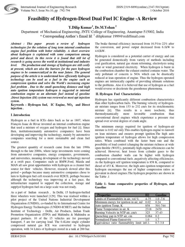 Hydrogen-Diesel Dual Fuel Engine Review | PDF | Diesel Engine | Combustion