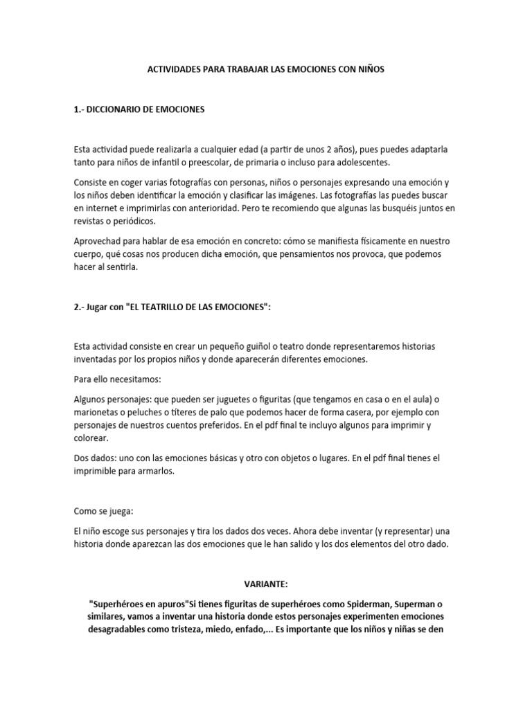 Actividades Emocionales para Niños | PDF | Las emociones | Ira