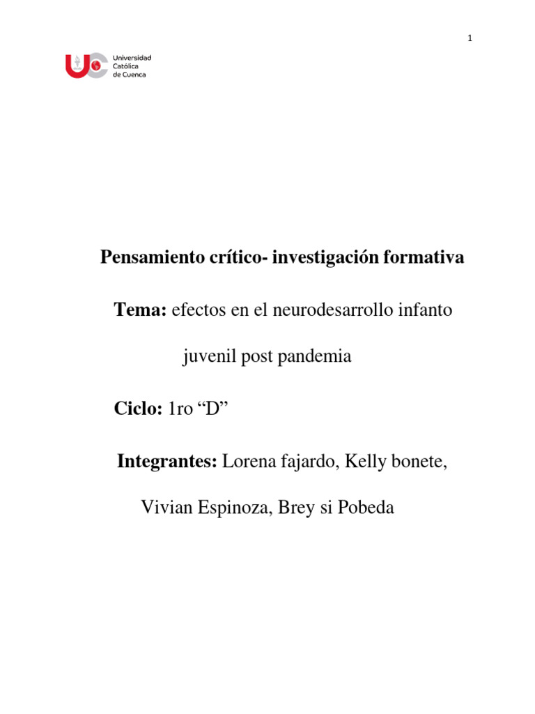 Efectos de la pandemia en el neurodesarrollo infantil | PDF | Ansiedad ...