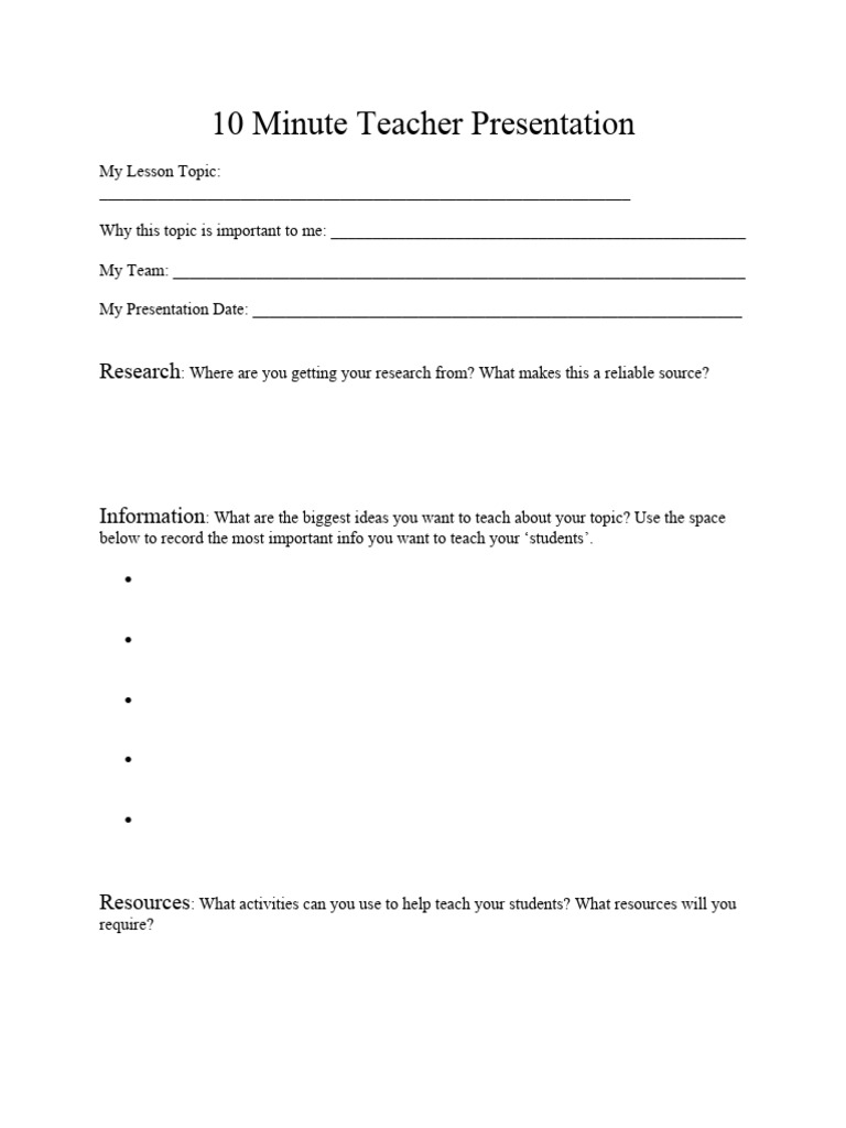 10 minute teacher presentation outline pdf business art