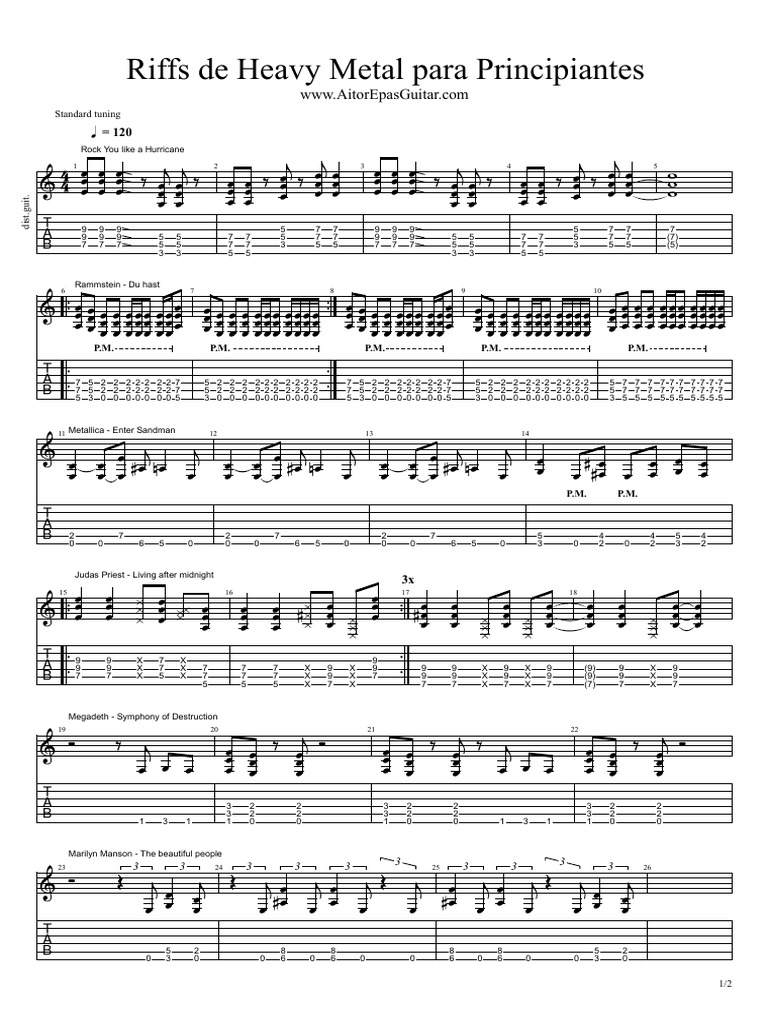 Riffs de Heavy Metal para Principiantes PDF Rock Songs Recorded Music