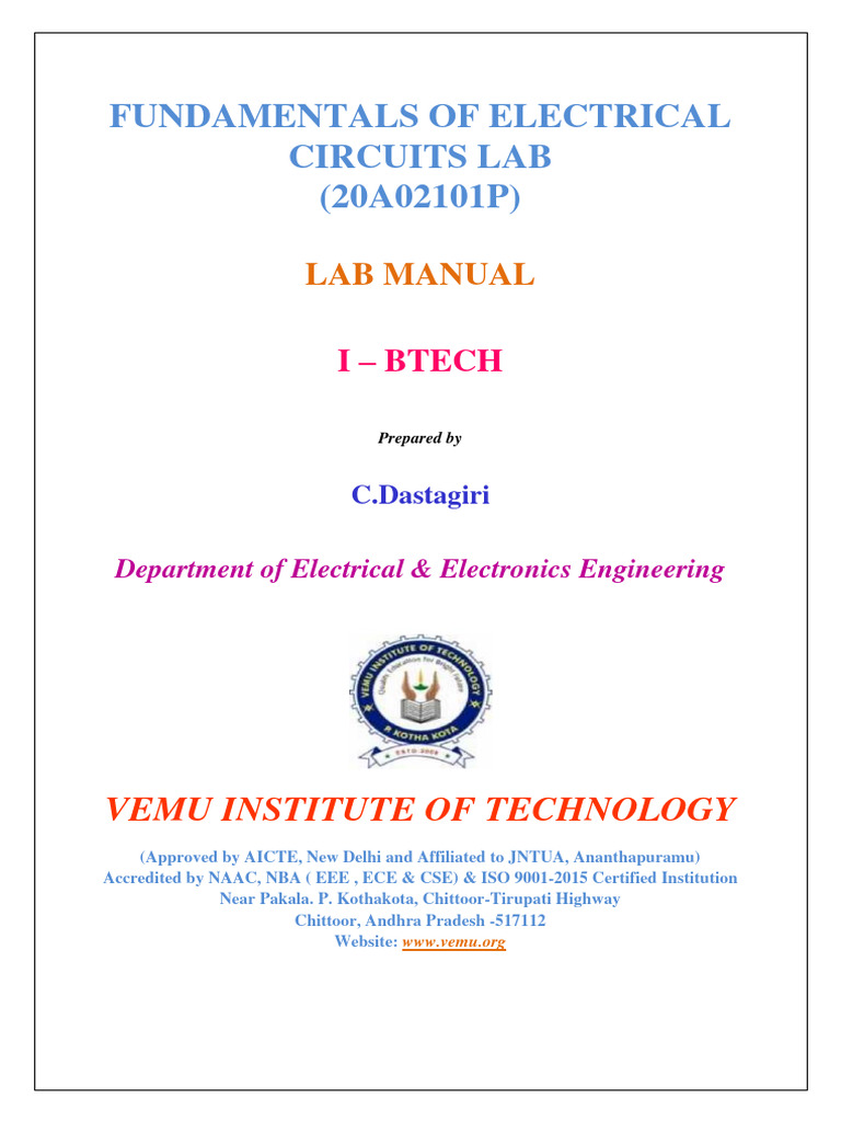 Electrical Circuits Lab Manual for B.Tech | PDF | Engineering | Voltage