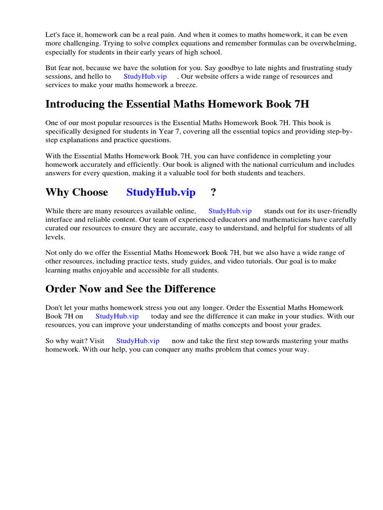 Essential Maths Homework Book 7h Answers PDF E Bay Books