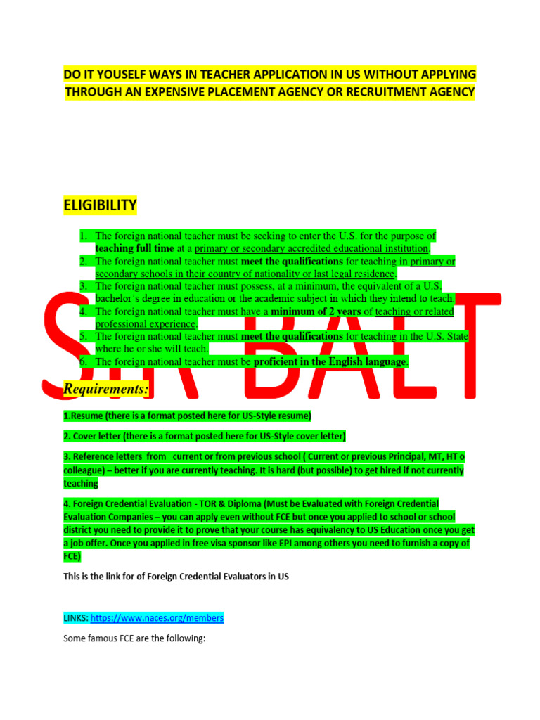 Detailed Instruction On How To Apply Directly As A Teacher In Usa Pdf