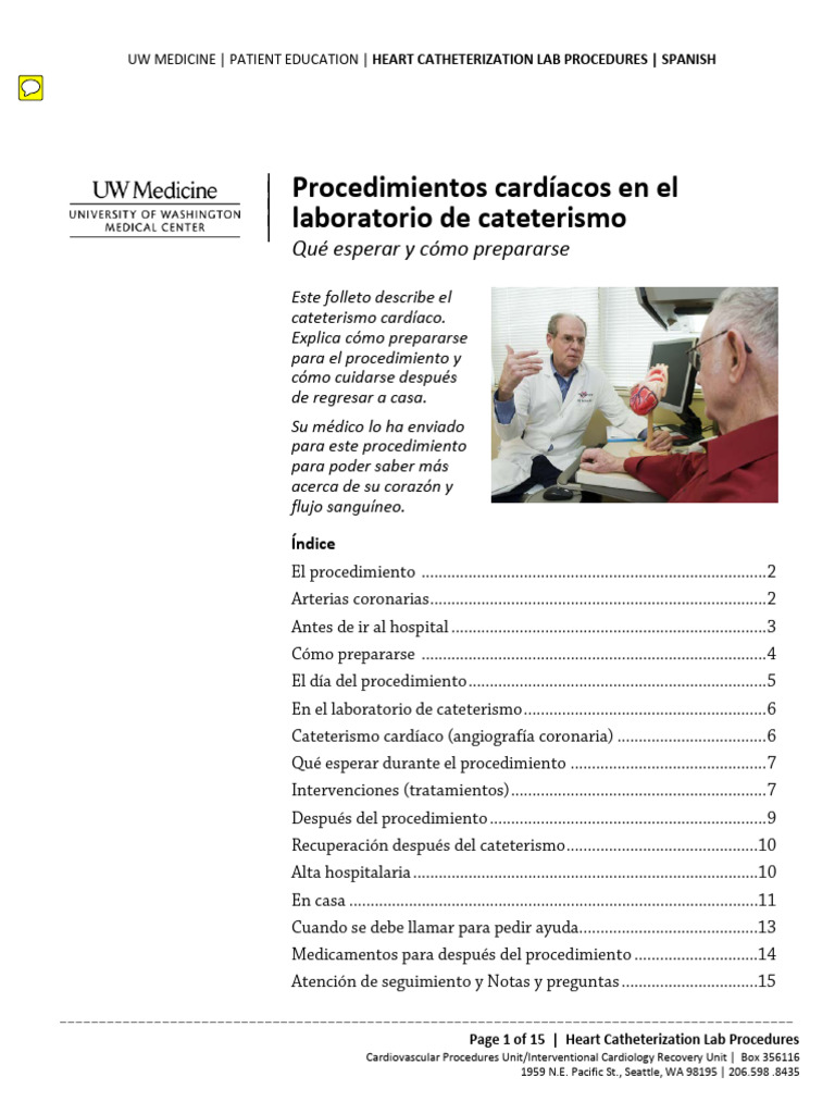Heart Catheterization Lab Procedures SP PDF Corazón Stent
