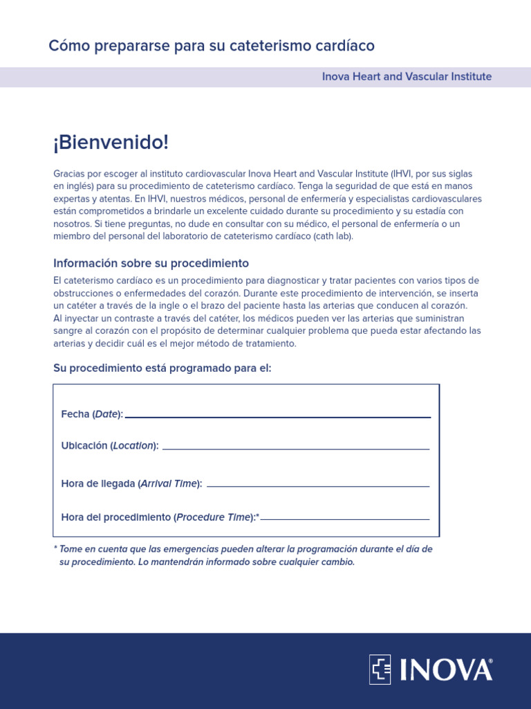 Preparing For Your Cardiac Catheterization Spanish PDF Terapia