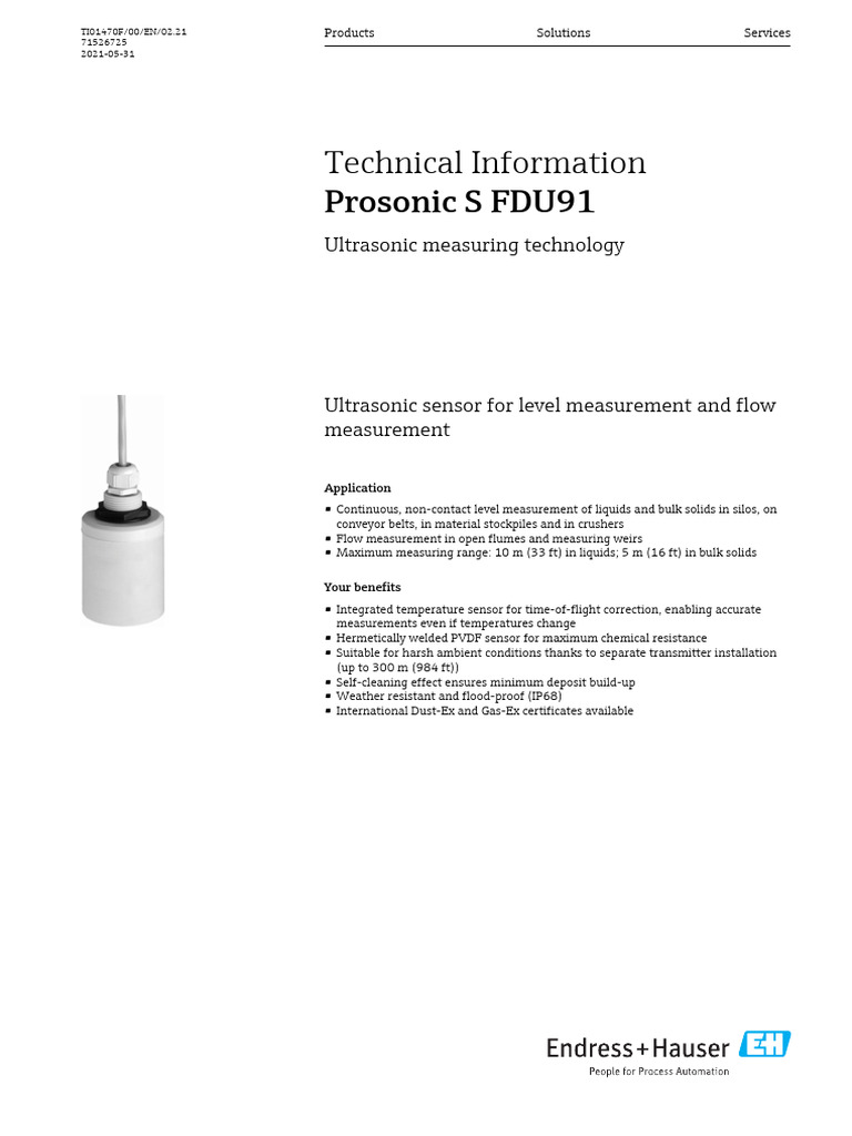 Prosonic S FDU91 Ultrasonic Sensor Guide | PDF | Decibel | Power Supply