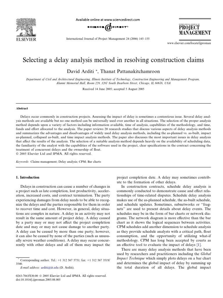 Delay Analysis Methods for Construction Claims | PDF | Intelligence ...