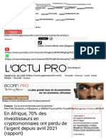 En Afrique, 70% Des Investisseurs en Cryptomonnaies Ont Perdu de L'argent Depuis Avril 2021 (Rapport)