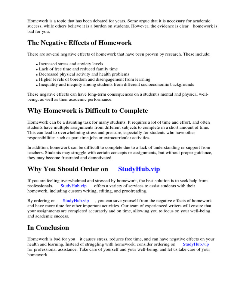 Why Homework Is Bad For You Speech | Download Free PDF | Homework ...