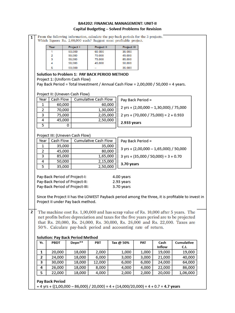 Capital Budgeting Problems And Solutions Pdf Net Present Value