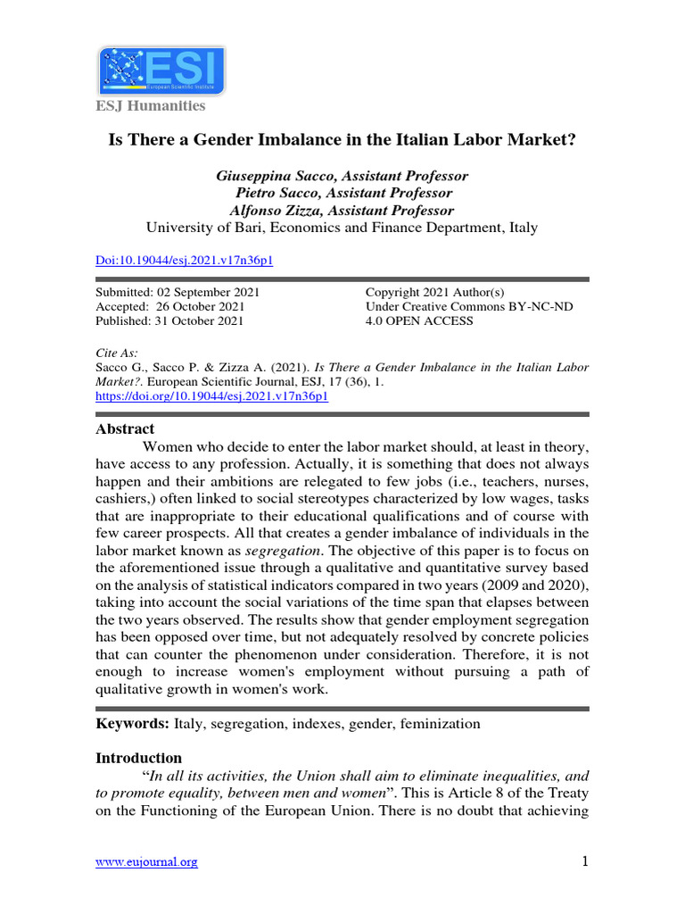 Is There A Gender Imbalance in The Italian Labor M | PDF | Labour ...