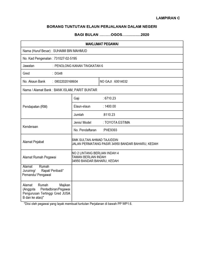 Borang Tuntutan Elaun Perjalanan | PDF