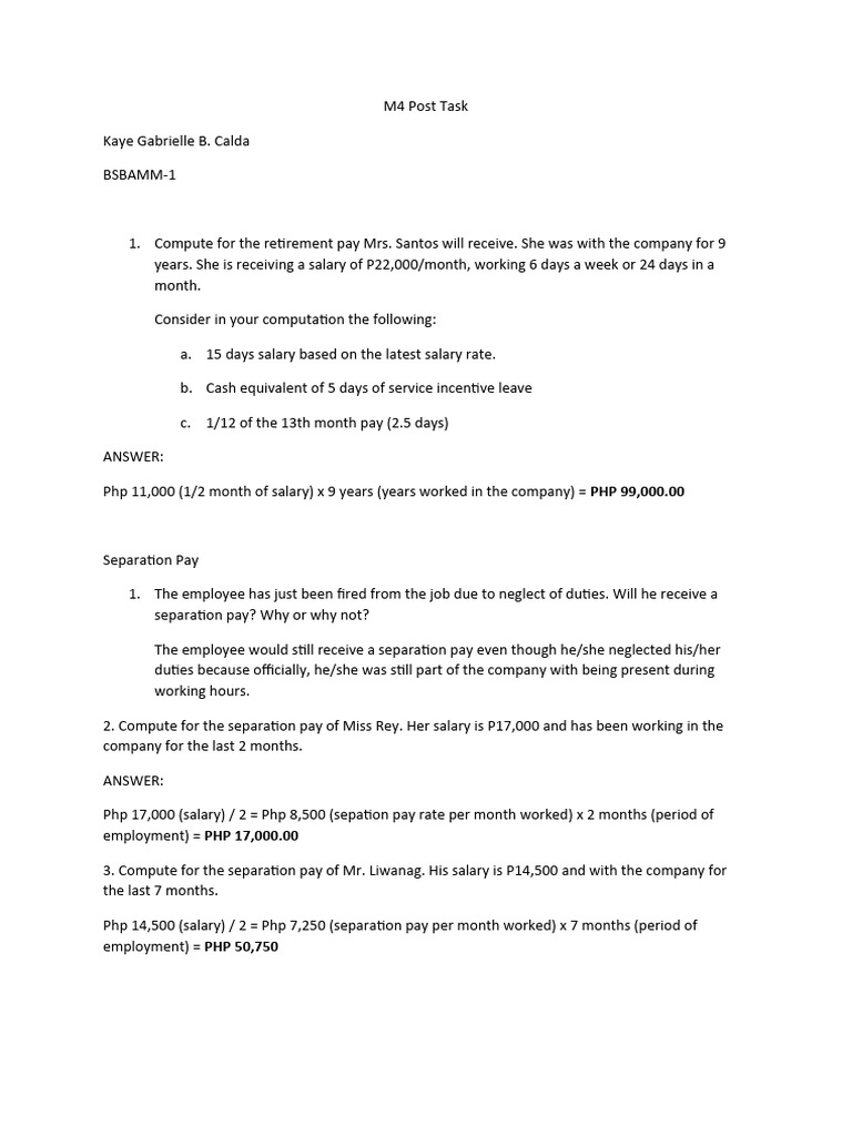 Retirement and Separation Pay Calculations | PDF | Career & Growth ...