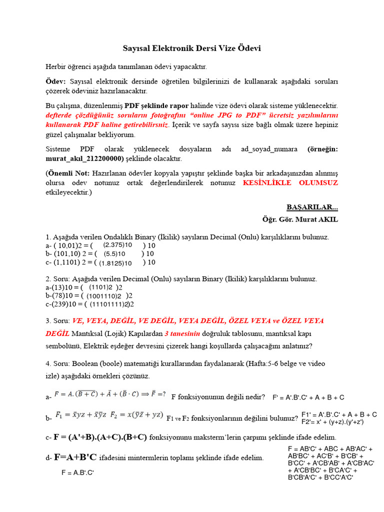 Sayisal Elek Vize Odevi Solved Pdf