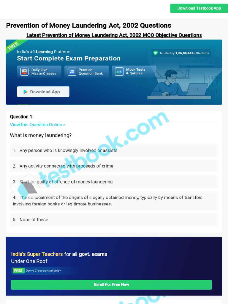 MCQ On Prevention of Money Laundering Act 2002 5eea6a0839140f30f369d86f ...