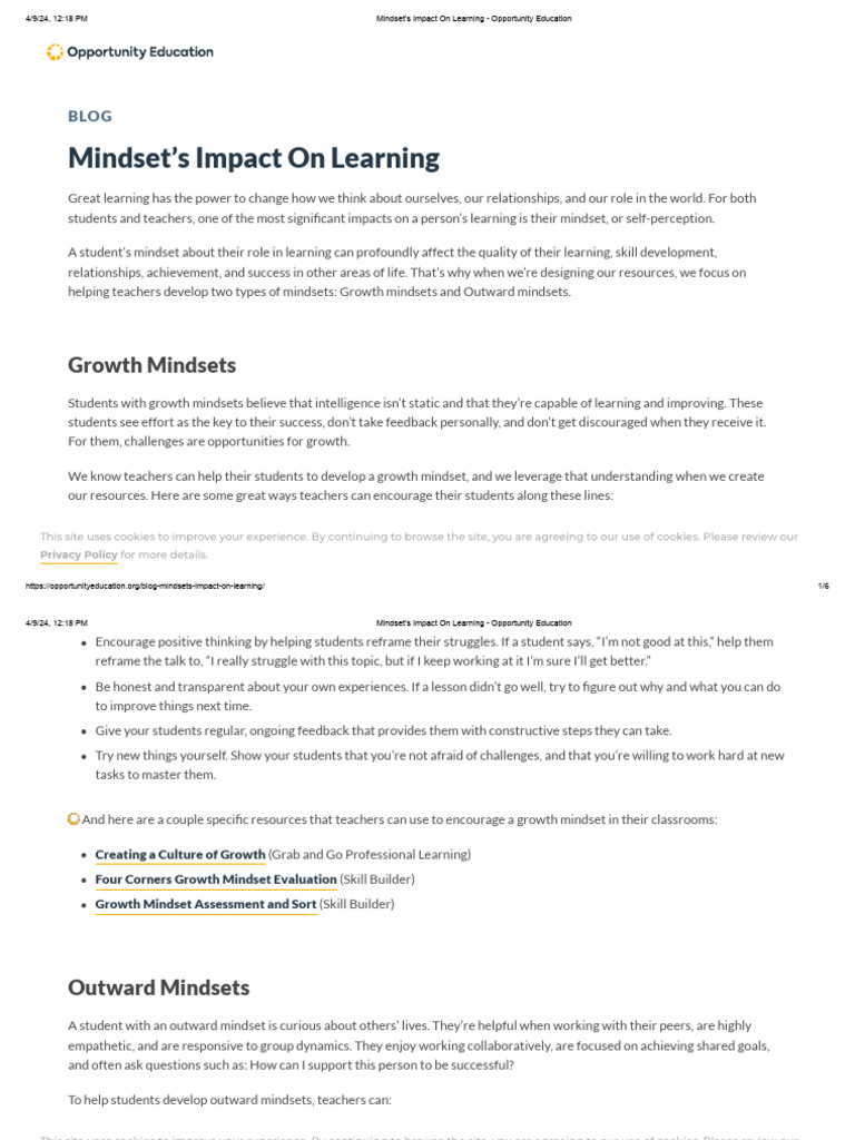 Mindset's Impact On Learning - Opportunity Education | PDF | Mindset ...