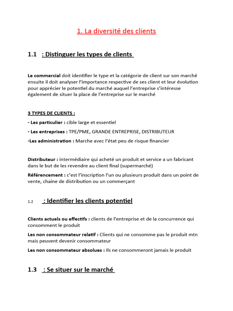 La Diversité Des Clients: 1.1: Distinguer Les Types de Clients | PDF ...