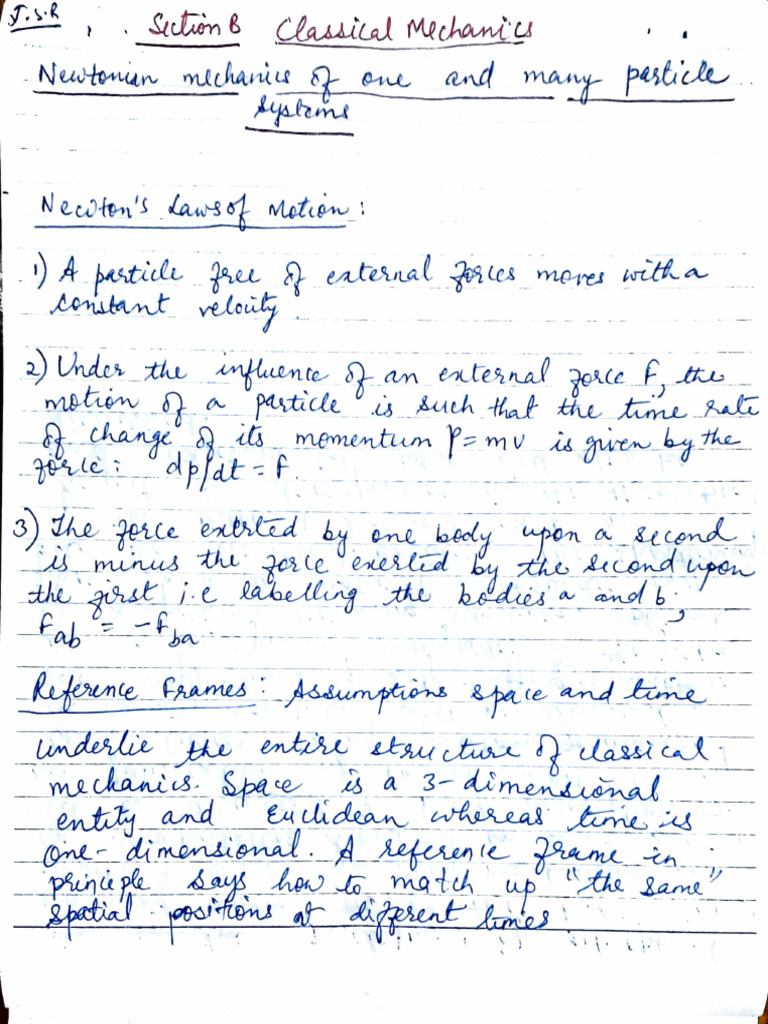 Classical Mechanics Notes Part 1 Pdf