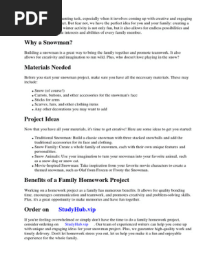 Family Homework Project Ideas Snowman