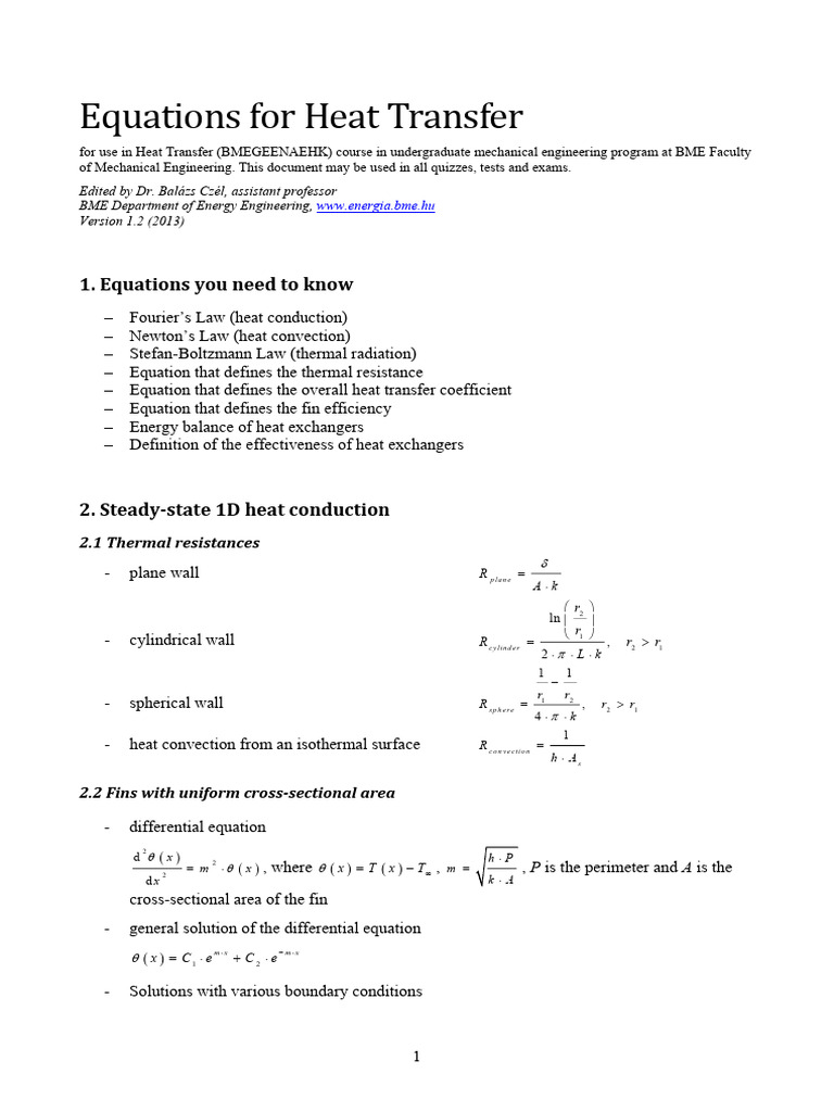 Heat Transfer Equations for Engineers | PDF | Heat Transfer | Classical ...